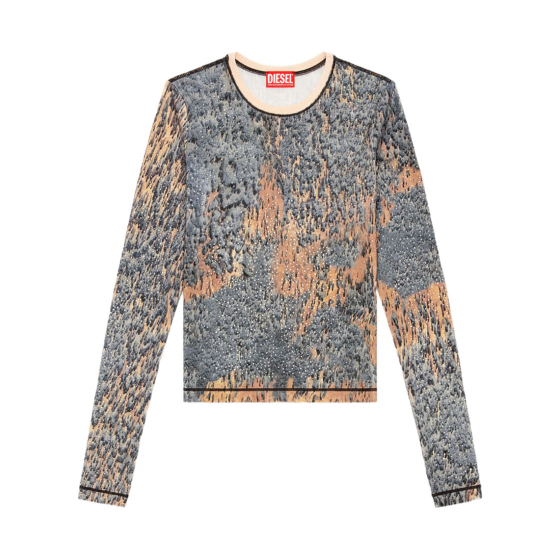 A145950KMAQ-9DMA (W) Diesel Top with Crystals and Rain Camo Print Beige Grey