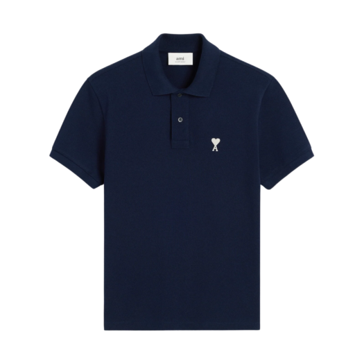 HPL060-760-430 AMI de Coeur Oragnic Cotton Polo Shirt Night Blue Off White