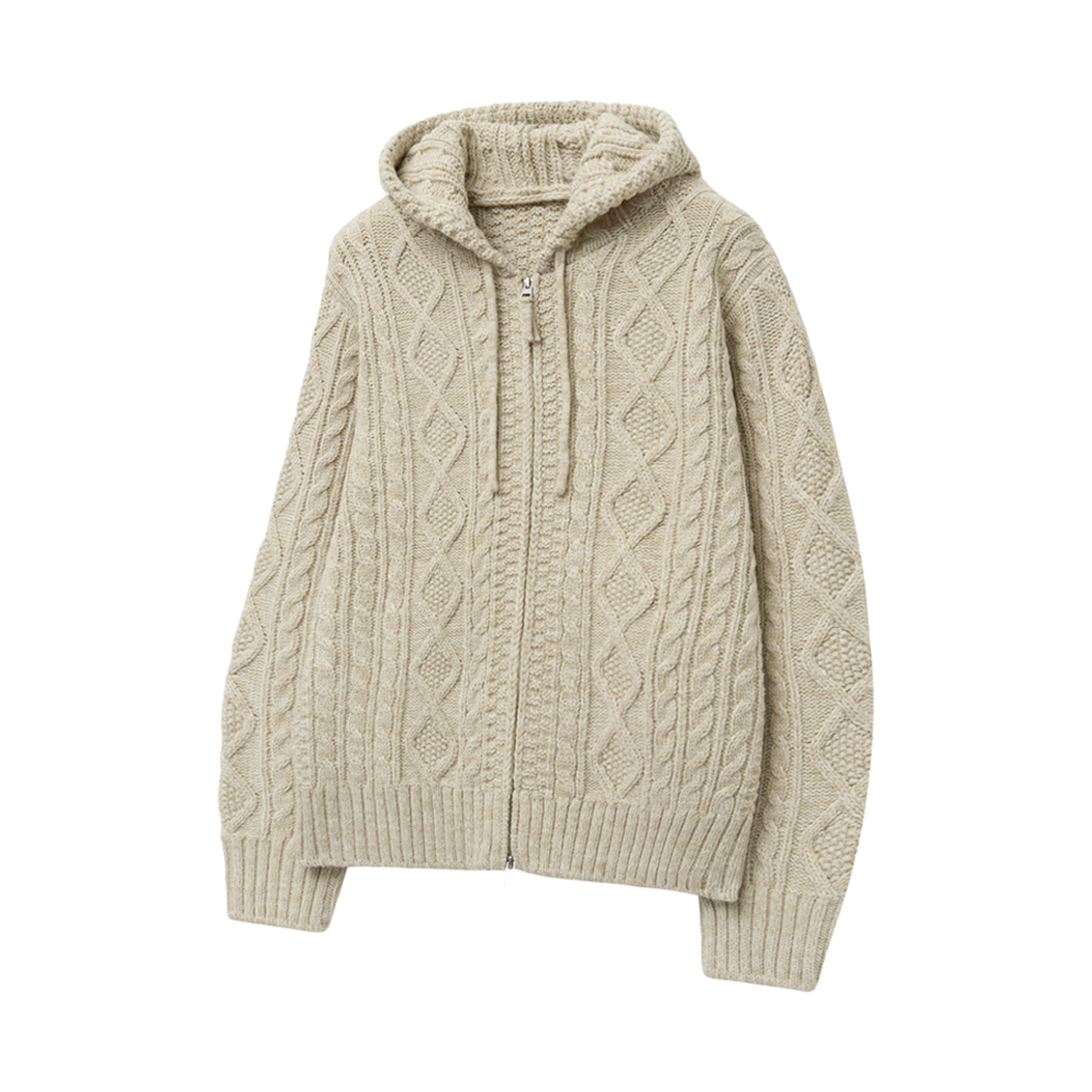 TNSW4F205I2 TNGT Over-fit Cable Hood Zip-up Knit Melange Oatmeal