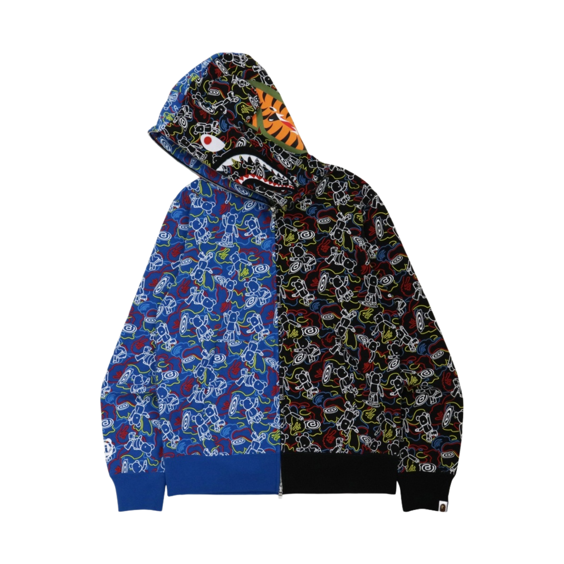 베이프 x 메디콤 토이 카모 베어 샤크 하프 후드 집업 멀티(BAPE x Medicom Toy Camo Bear Shark Half Full Zip Hoodie Multi) - 4