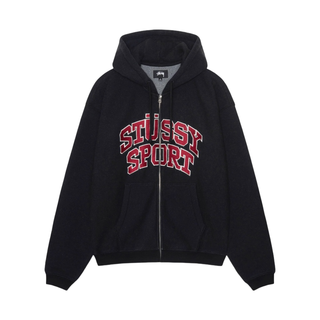 스투시 스포츠 후드 집업 워시드 블랙