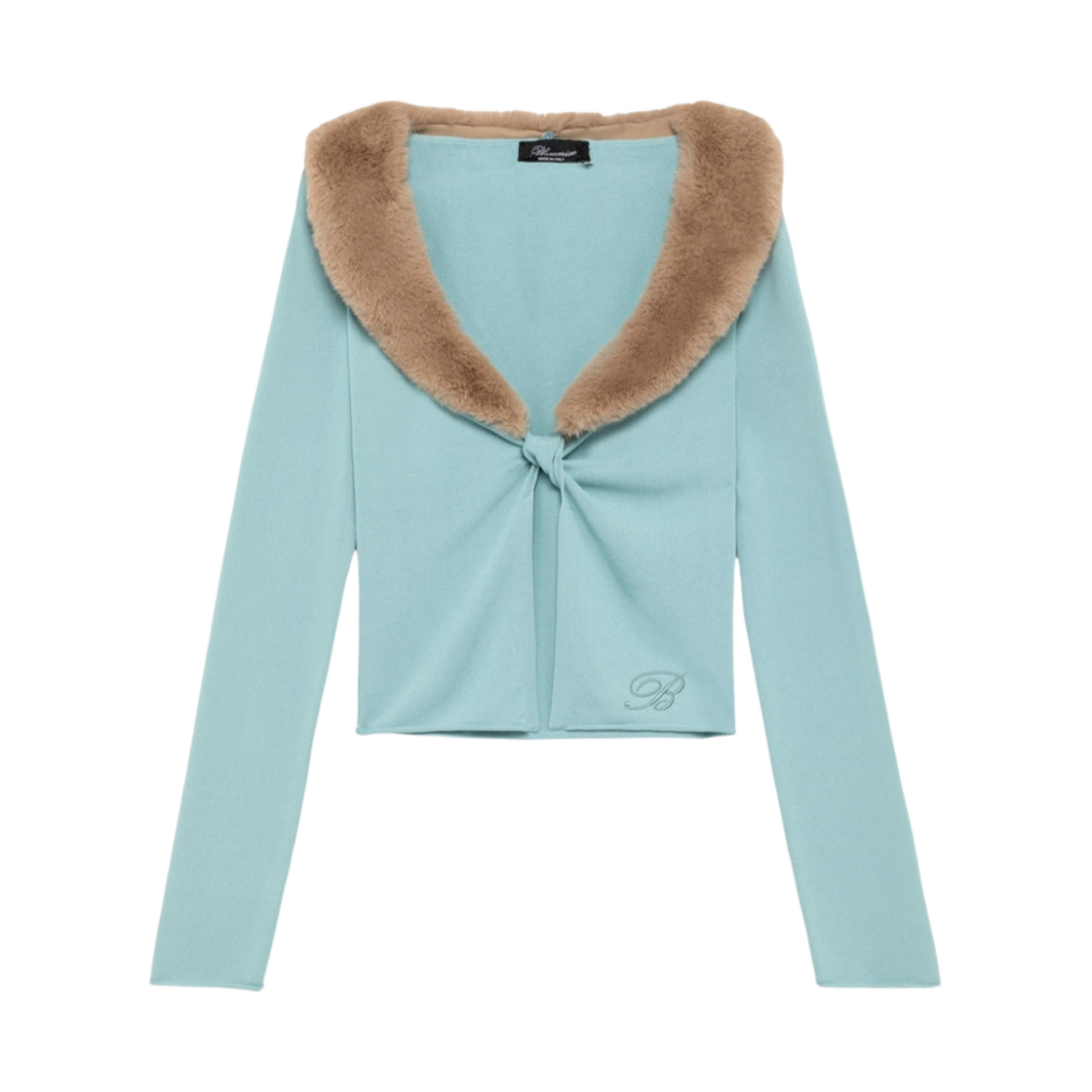 (W) 블루마린 자수 로고 에코 퍼 가디건 라이트 블루((W) Blumarine Embroidery Logo Eco Fur Cardigan Light Blue)