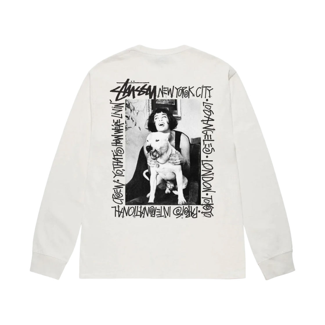 스투시 하우 위아 리빈 피그먼트 다이드 롱슬리브 티셔츠 내츄럴
