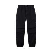 Stone Island 3100036 Stretch Organic Broken Twill Cotton Old Effect Loose Fit Jogger Trousers with Snap and Zip Pockets Black - 25FW