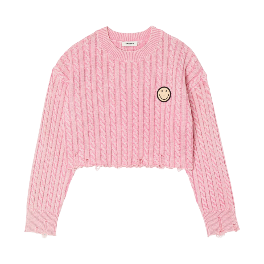 (W) 산드로 스마일 패치 케이블 니트 핑크((W) Sandro Smile Fatch Cable Knit Pink)