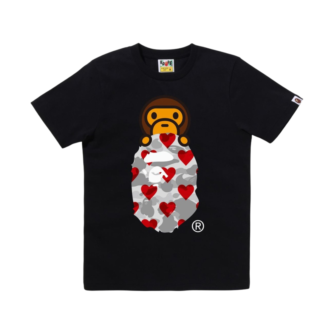 (W) 베이프 아이 러브 베이프 마일로 온 에이프 헤드 티셔츠 블랙((W) BAPE I Love BAPE Milo on Ape Head T-Shirt Black) - 1
