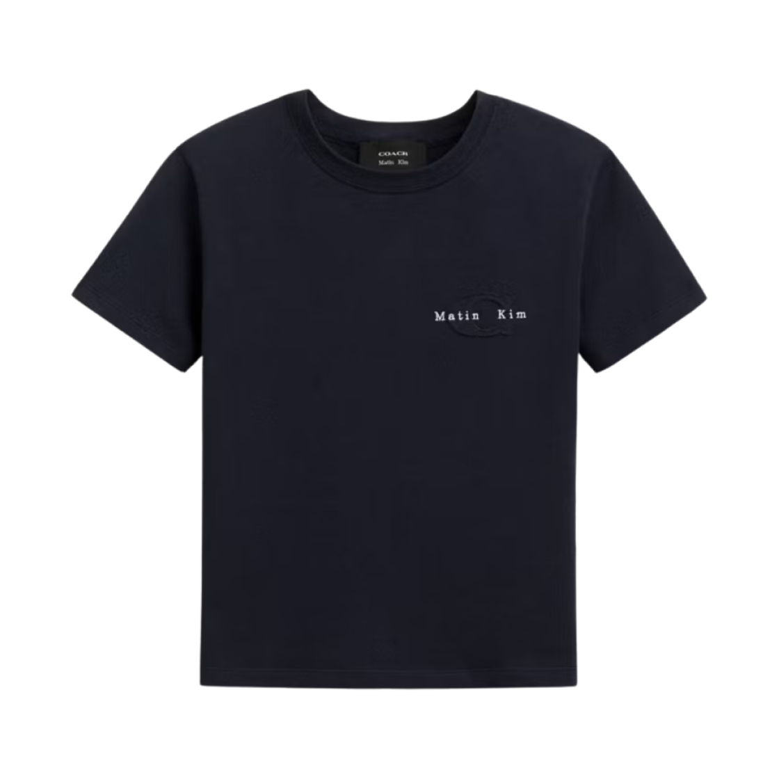 (W) 코치 x 마뗑킴 로고 크롭 티셔츠 네이비 블루((W) Coach x Matin Kim Logo Cropped T-Shirt Navy Blue)