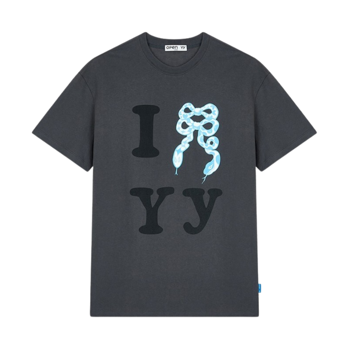 오픈 Yy 블루 리본 스네이크 티셔츠 차콜(Open Yy Blue Ribbon Snake T-Shirt Charcoal)