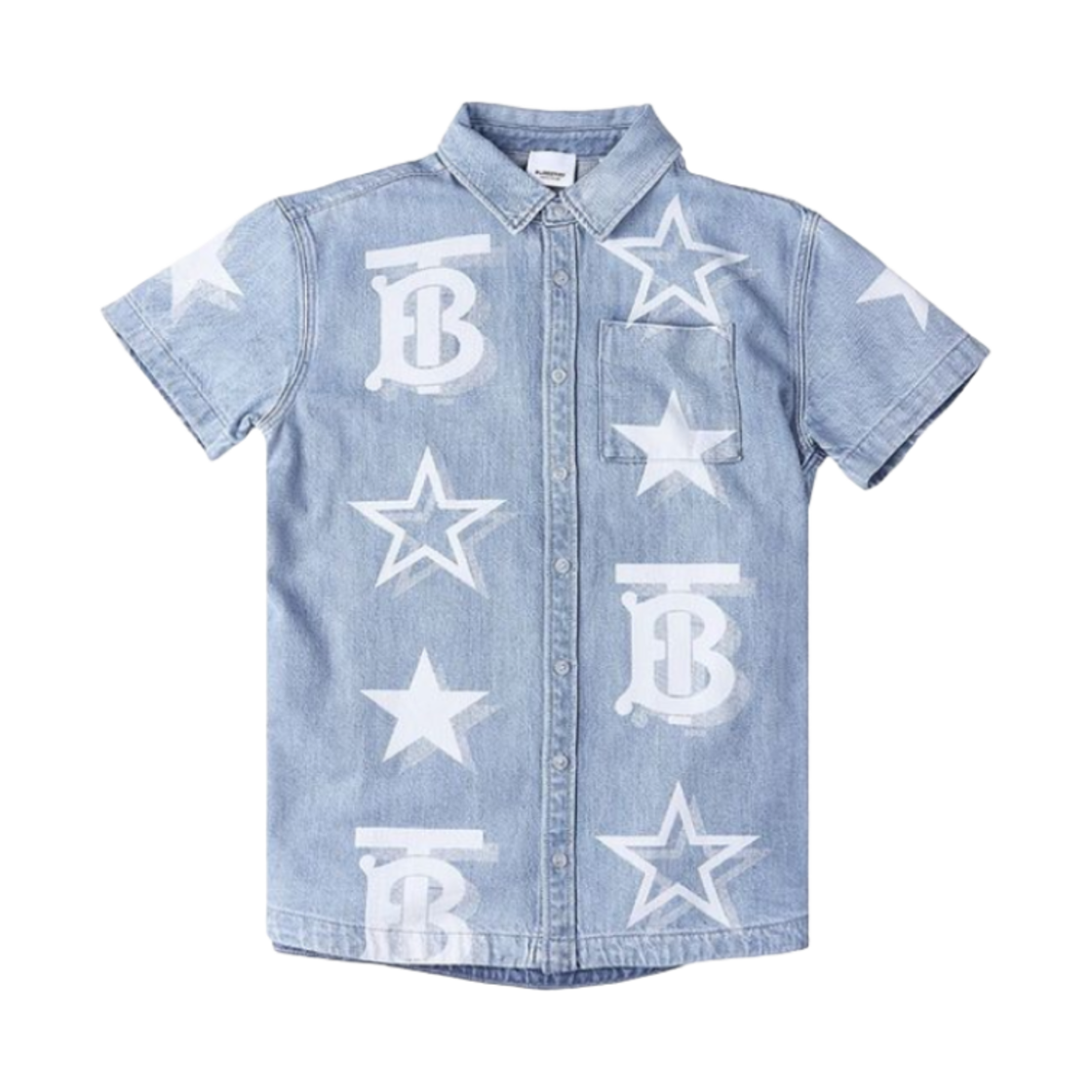 8061229 (Kids) Burberry TB Star Motif Denim Shirt Pale Blue
