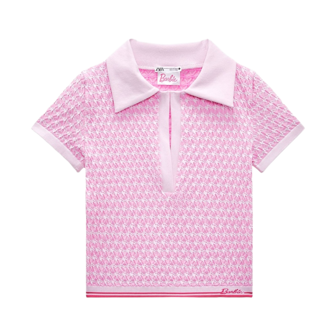 7901/110/046 (W) Zara x Barbie Mattel Jacquard Top Pink White
