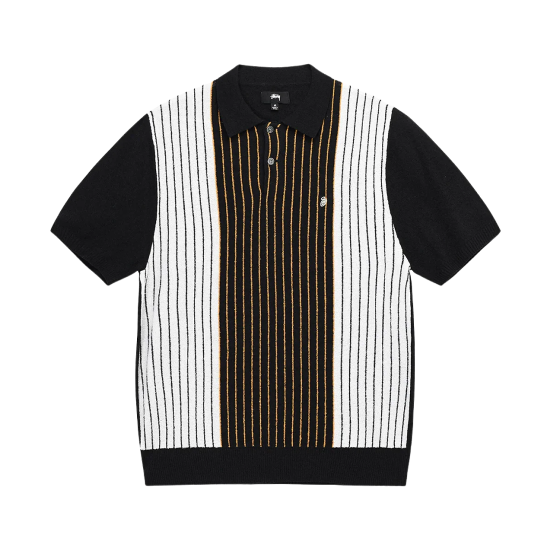 스투시 텍스쳐드 숏슬리브 폴로 스웨터 블랙 스트라이프(Stussy Textured SS Polo Sweater Black Stripe) - 1