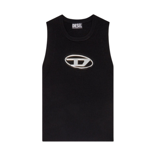 A096210DLAX-9XX (W) Diesel M-Onerva-Top Cut-Out Knit Top with Logo Plaque Silver Black