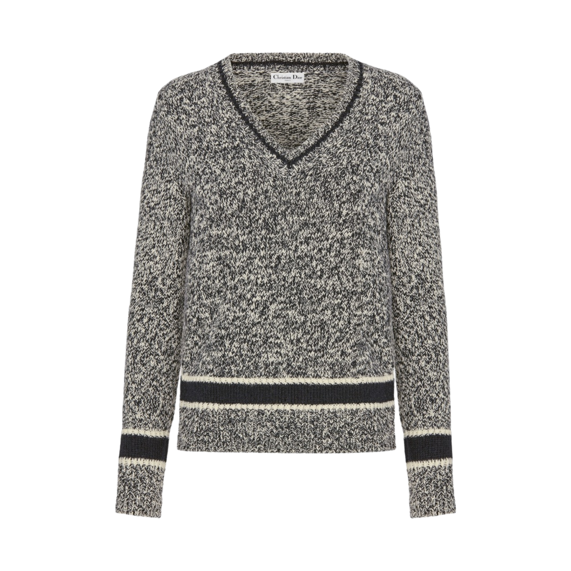 054S01AM303-X5810 (W) Dior V-Neck Sweater Wool Cashmere Knit Mouline Blue Gray