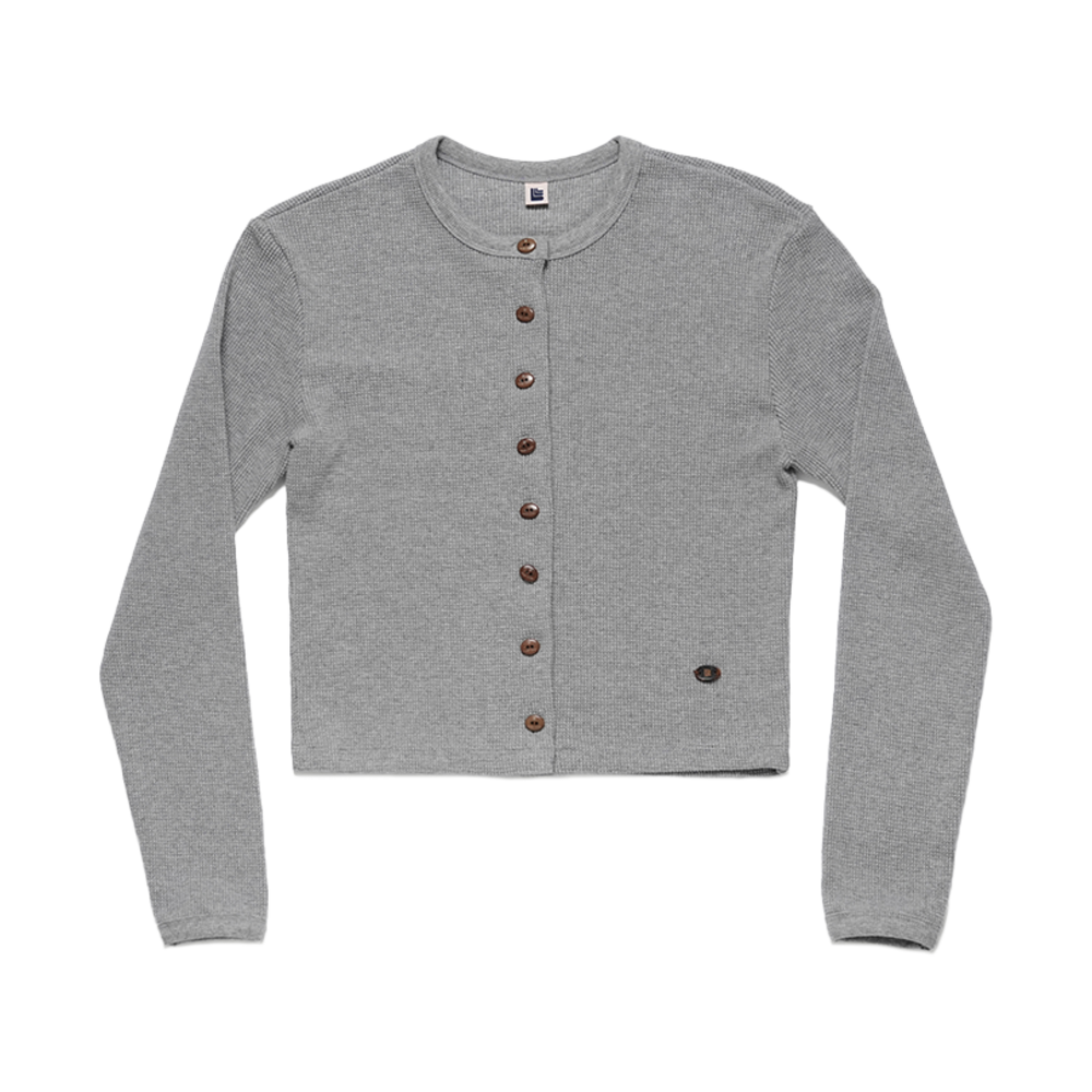 LLL90C-GA-HGY002F LLL Design Studio LLL 90S Classic Waffle Gardigan Heather Grey