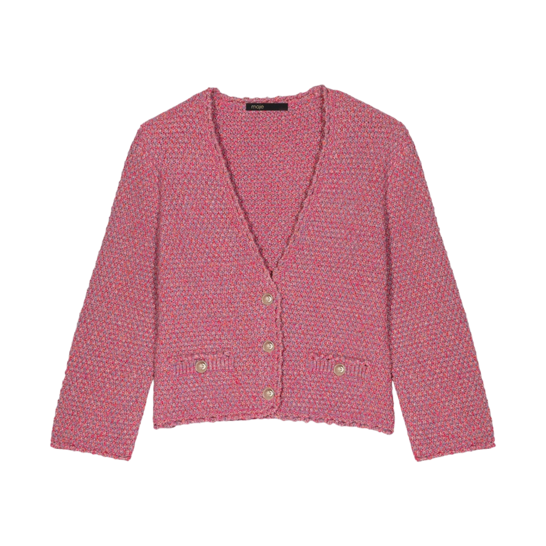 (W) 마쥬 크로셰 트위드 텍스처 가디건 핑크((W) Maje Crochet Tweed Texture Cardigan Pink)