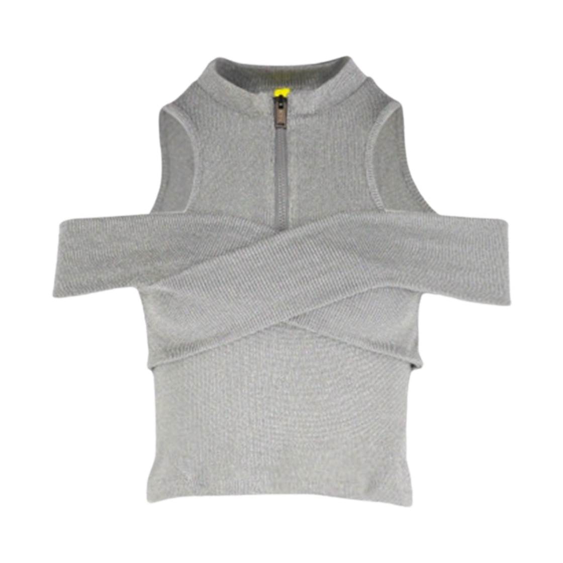 쿄 하프넥 크로스 컷아웃 티 그레이쉬(KYO Women Halfneck Cross Cutout Tee Grayish)