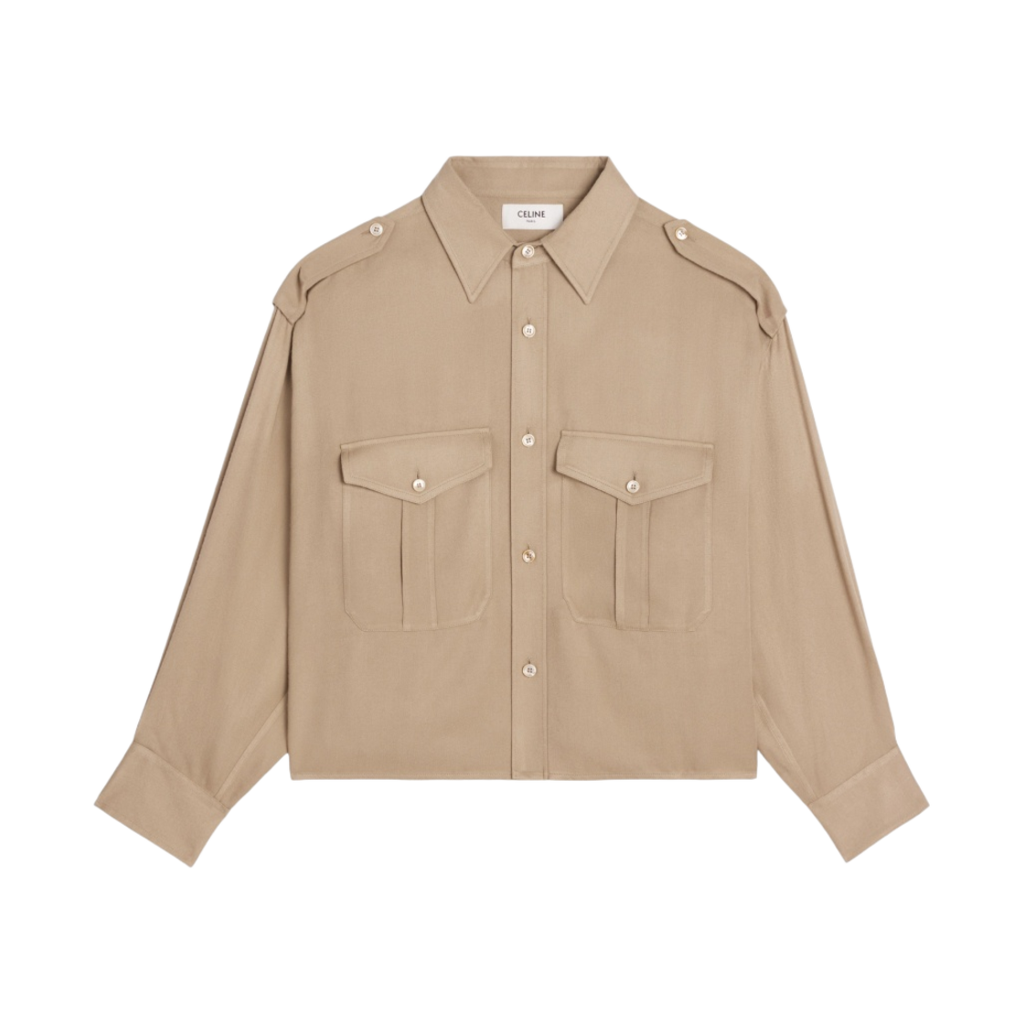 (W) 셀린느 비스코스 리포터 보이프렌드 셔츠 베이지((W) Celine Reporter Boyfriend Shirt in Viscose Beige) - 1