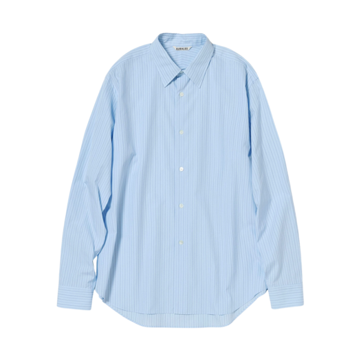 A25SS01SS Auralee Suvin High Count Cloth Stripe Shirt Light Blue Stripe