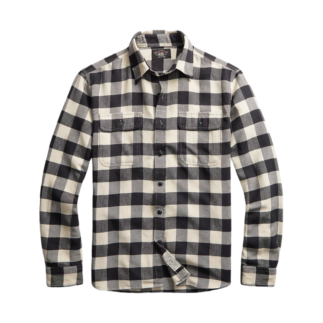 782856993001 Double RL Buffalo Check Twill Work Shirt Black Cream