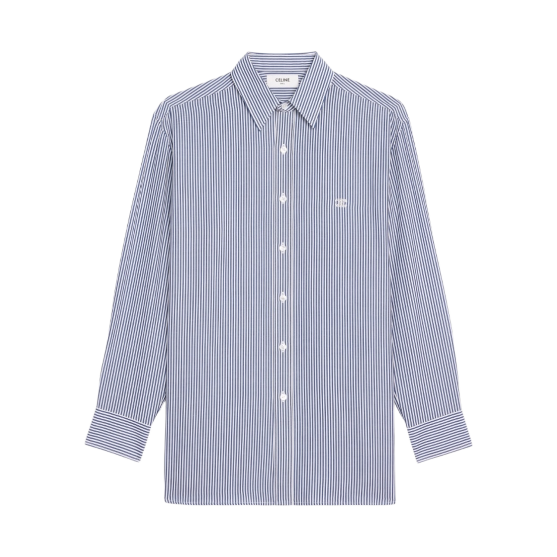 (W) 셀린느 스트라이프 레이온 보이프렌드 셔츠 블루 블랑((W) Celine Boyfriend Shirt in Striped Rayon Bleu Blanc) - 1