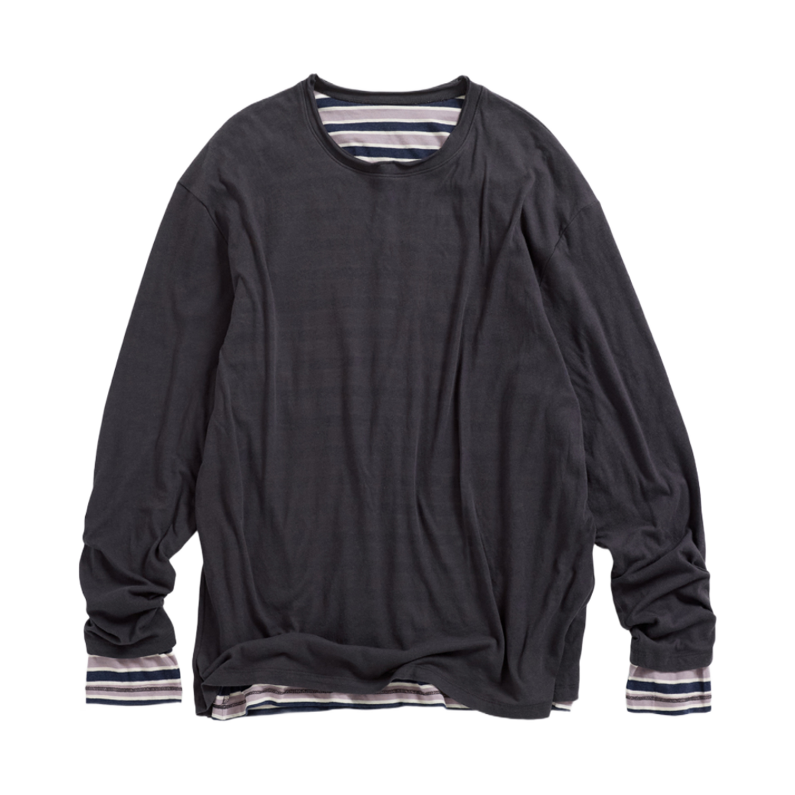 해칭룸 투 페이스 스트라이프 티셔츠 블루 차콜(Hatchingroom Two Face Stripe T-Shirt Blue Charcoal)