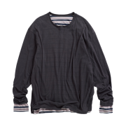 Hatchingroom Two Face Stripe T-Shirt Blue Charcoal