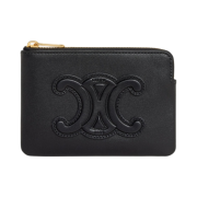 Celine Coin & Card Pouch Triomphe In Smooth Calfskin Black
