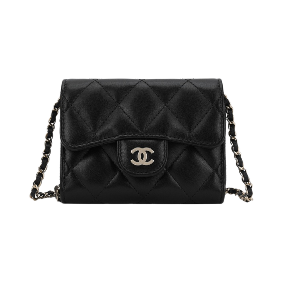 샤넬 클래식 지퍼 플랩 체인 카드 홀더 램스킨 & 골드 메탈 블랙(Chanel Classic Zipped Flap Card Holder with Chain Lambskin & Gold Black) - 1