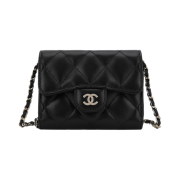 Chanel Classic Zipped Flap Card Holder with Chain Lambskin & Gold Black