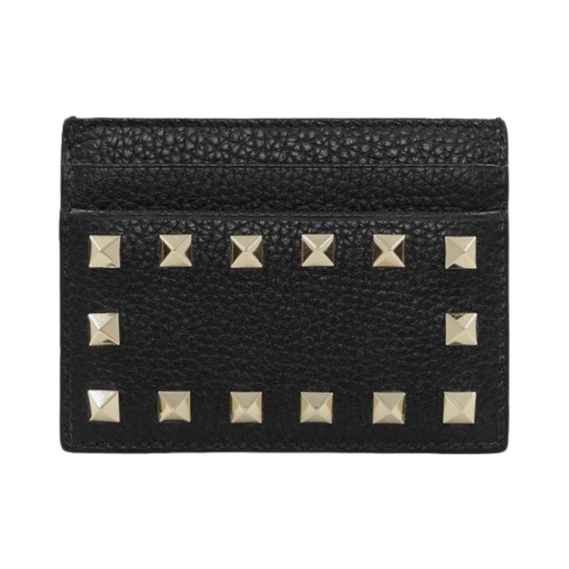P0486VSH0NO Valentino Rockstud Grainy Calfskin Card Holder Black