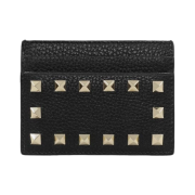 Valentino Rockstud Grainy Calfskin Card Holder Black