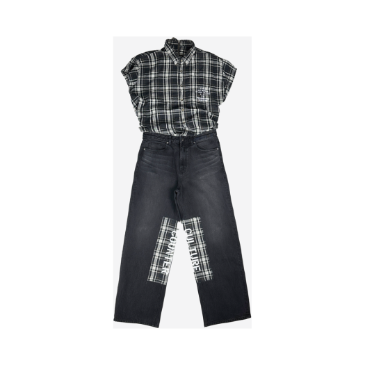 24-B010 BK Resurrection13 Recycle Overall Denim Pants Black