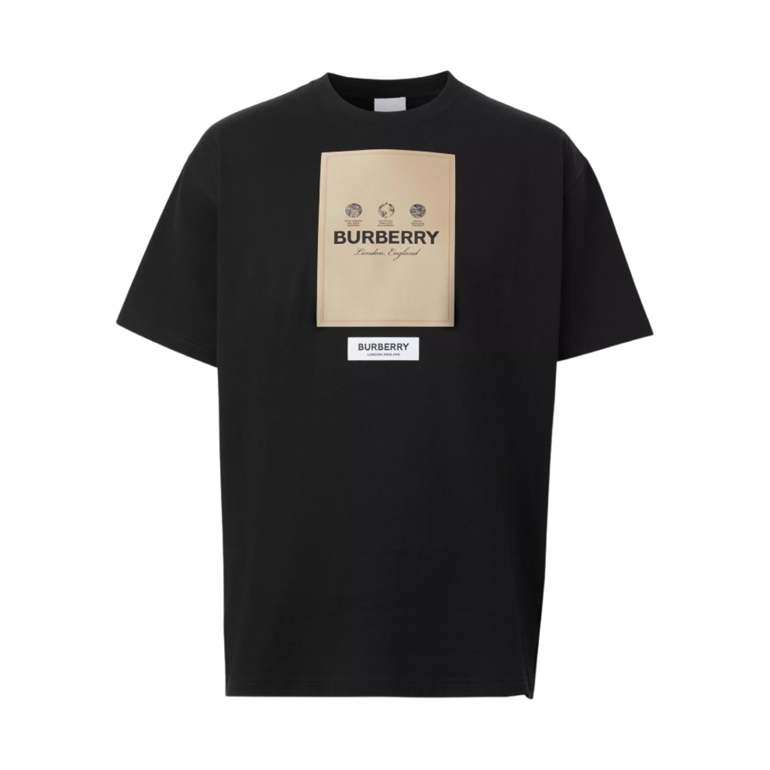 버버리 라벨 아플리케 코튼 오버사이즈 티셔츠 블랙(Burberry Label Applique Cotton Oversized T-Shirt Black) - 1