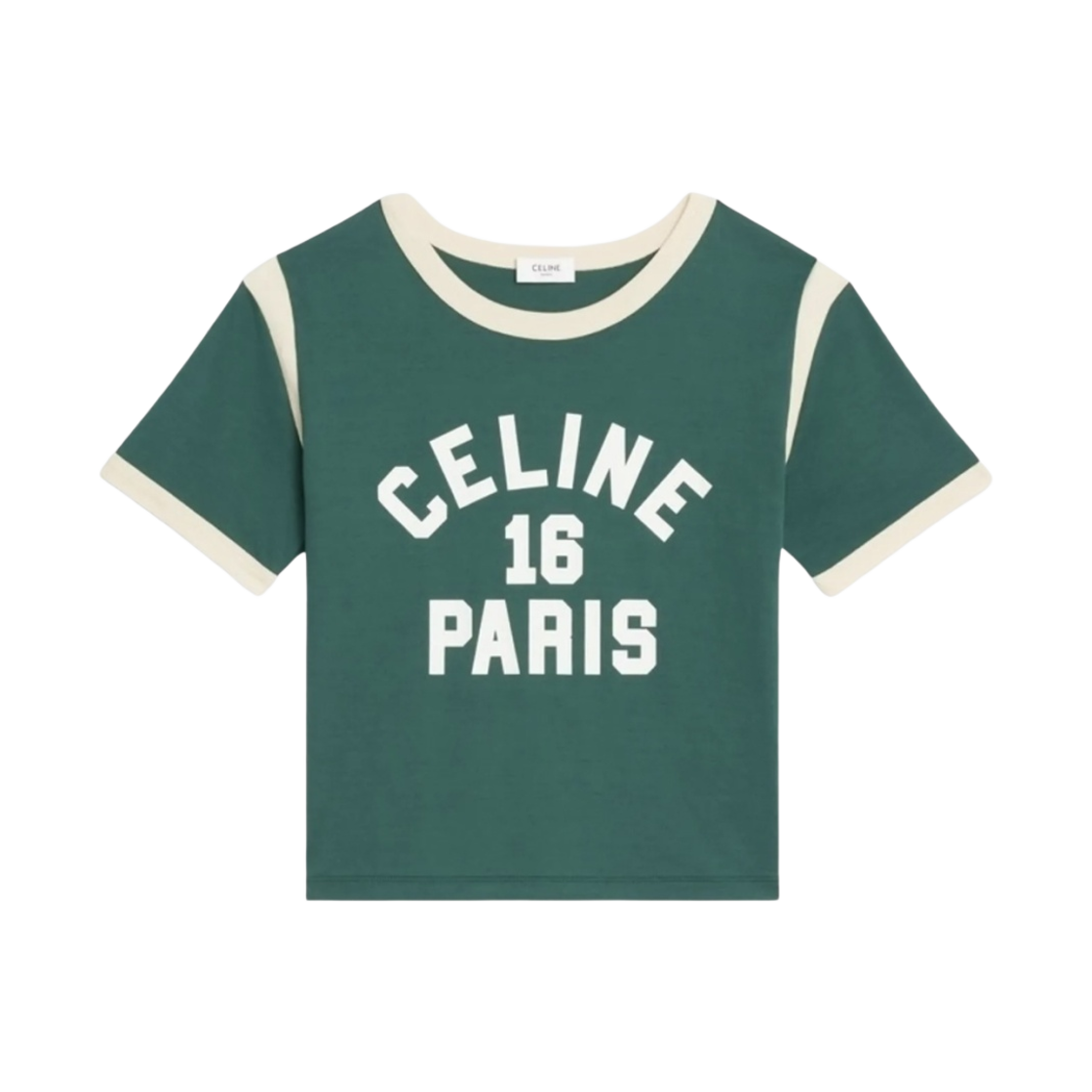 (W) 셀린느 코튼 저지 16 박시 티셔츠 보틀 그린 화이트((W) Celine 16 Boxy T-Shirt in Cotton Jersey Bottle Green White) - 1