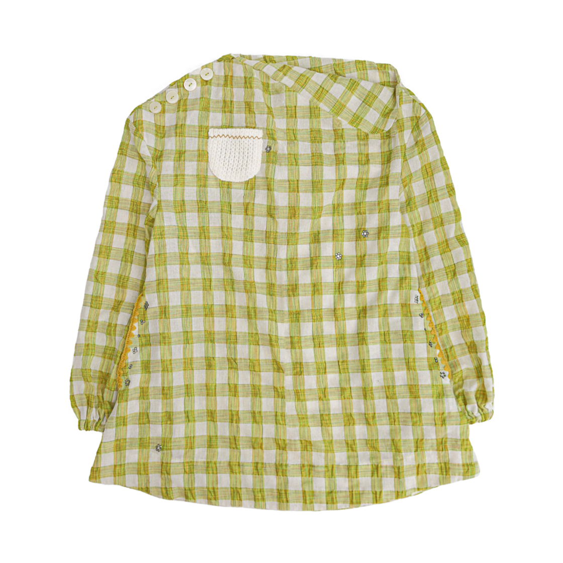 나비버스 체크드 오픈 드레스 옐로우 그린(NAVIVERSE Checked Open Dress Yellow Green)