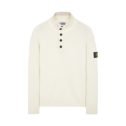Stone Island 540A3 High Neck Half Button Lambswool Knit Natural White - 23FW