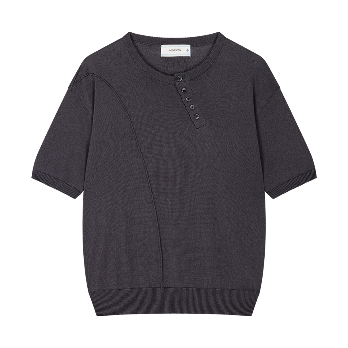 Waviness25232 Waviness Diagonal Flow Henley Neck Half Knit Graphite