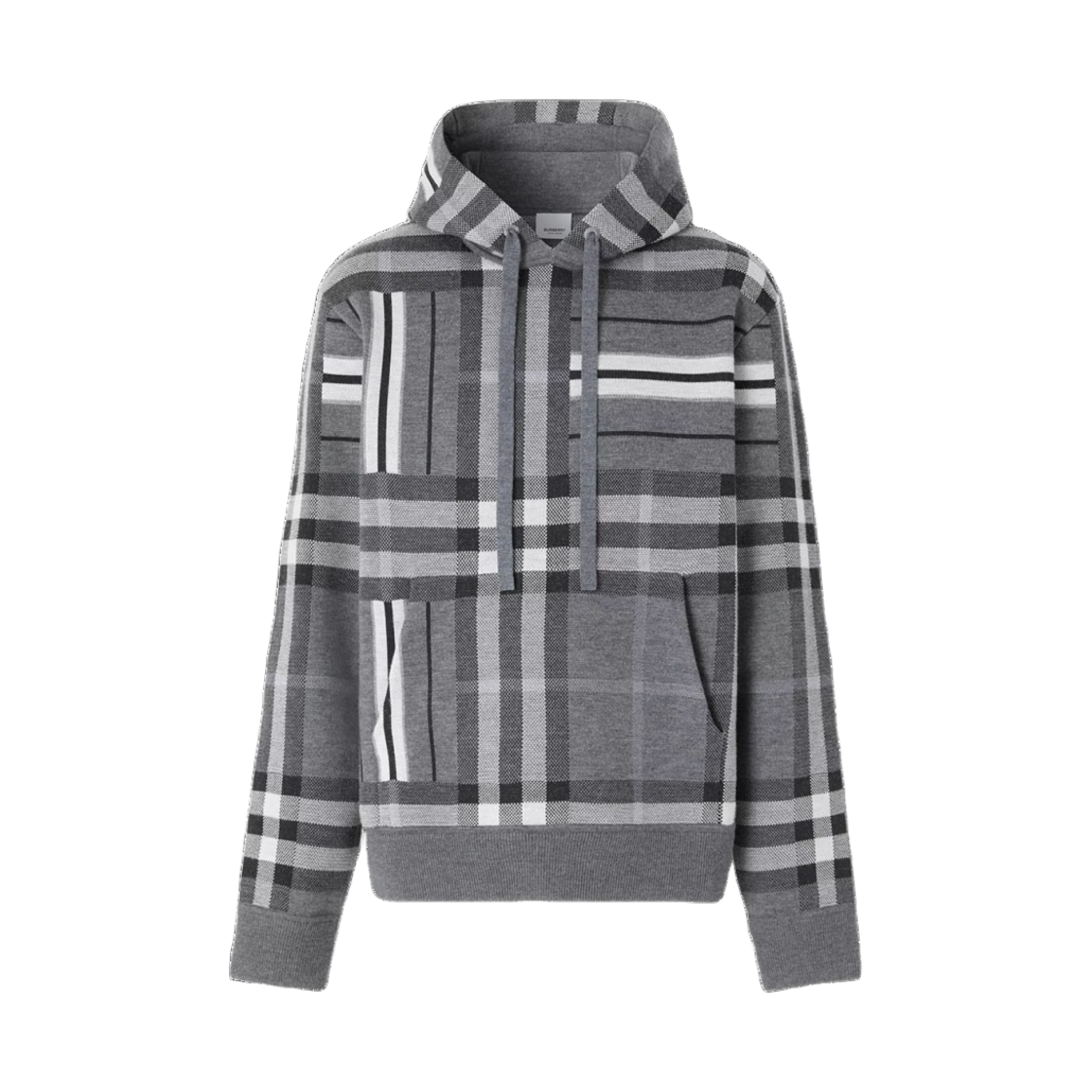 버버리 체크 스트라이프 울 블렌드 자카드 후드 다크 그레이 멜란지(Burberry Check and Stripe Wool Blend Jacquard Hoodie Dark Grey Melange) - 1