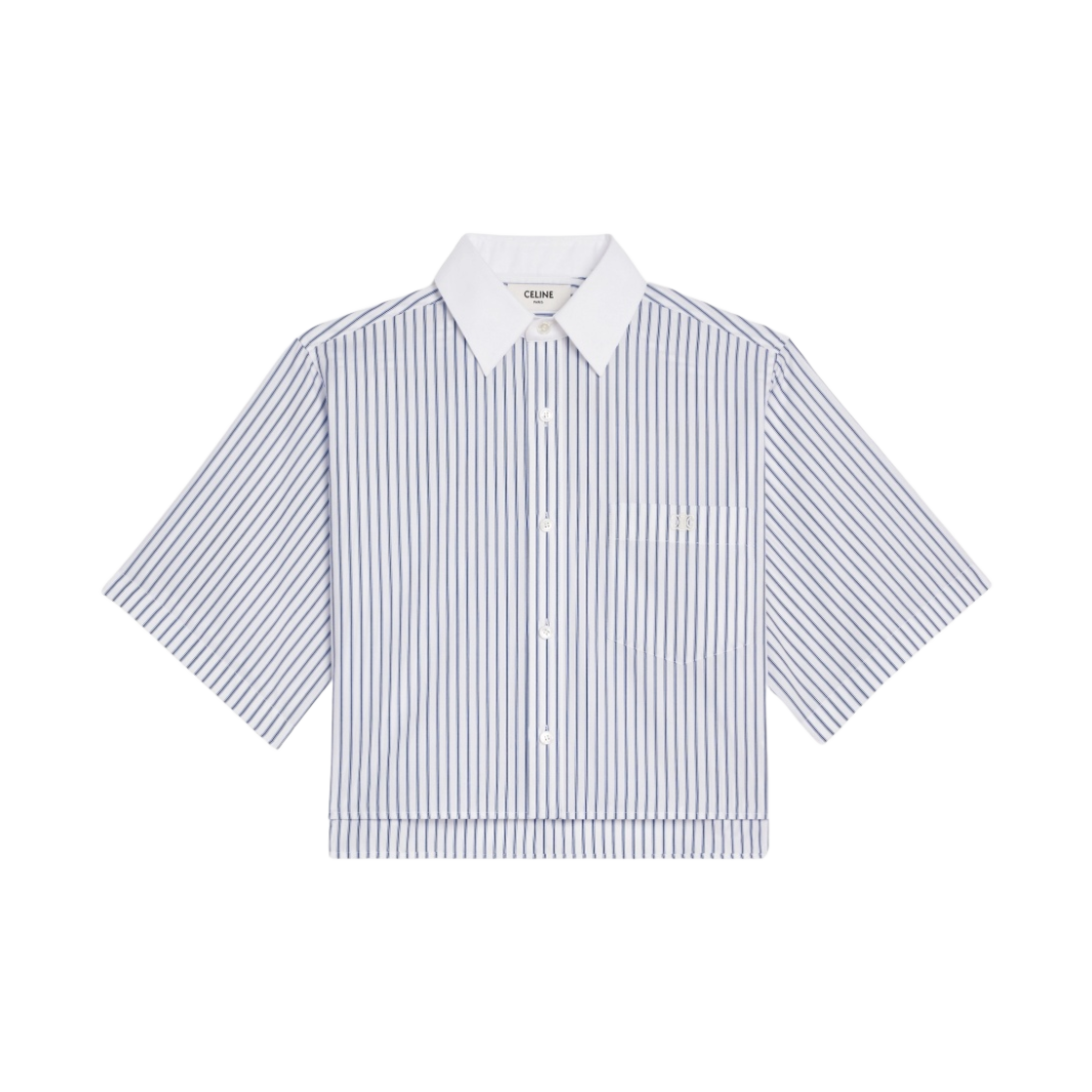 (W) 셀린느 스트라이프 코튼 크롭 셔츠 화이트 네이비 블랙((W) Celine Cropped Shirt in Striped Cotton White Navy Black) - 1
