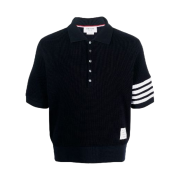Thom Browne Waffle Rib Cuff 4-Bar Polo Navy