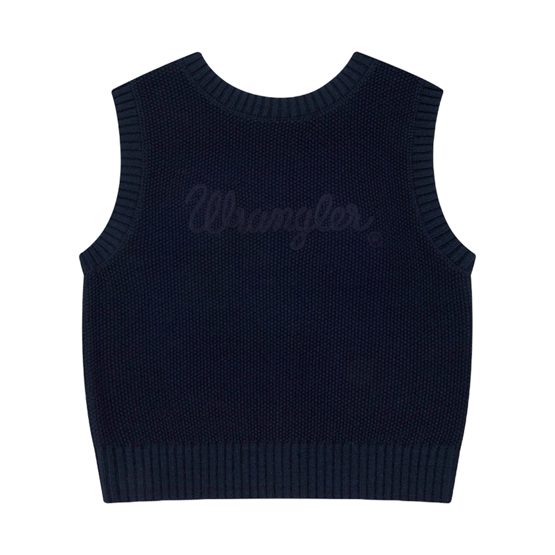 랭글러 (W) 로고 자카드 투웨이 니트 베스트 네이비(Wrangler (W) Logo Jacquard Two-Way Knit Vest Navy)