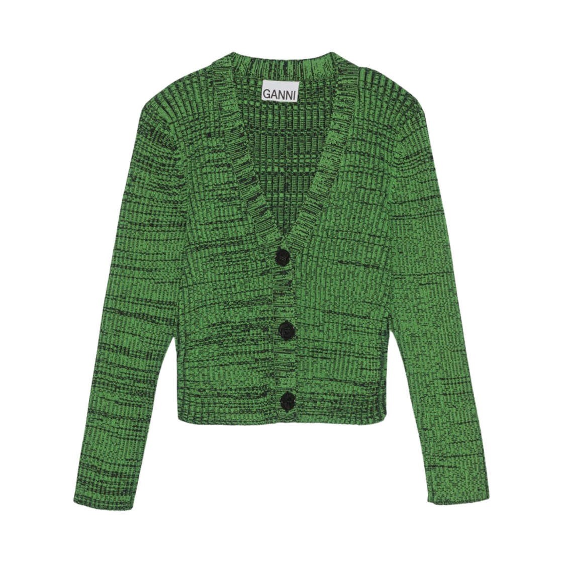 (W) 가니 크롭 멜란지 니트 가디건 켈리 그린((W) Ganni Cropped Melange Knit Cardigan Kelly Green) - 1