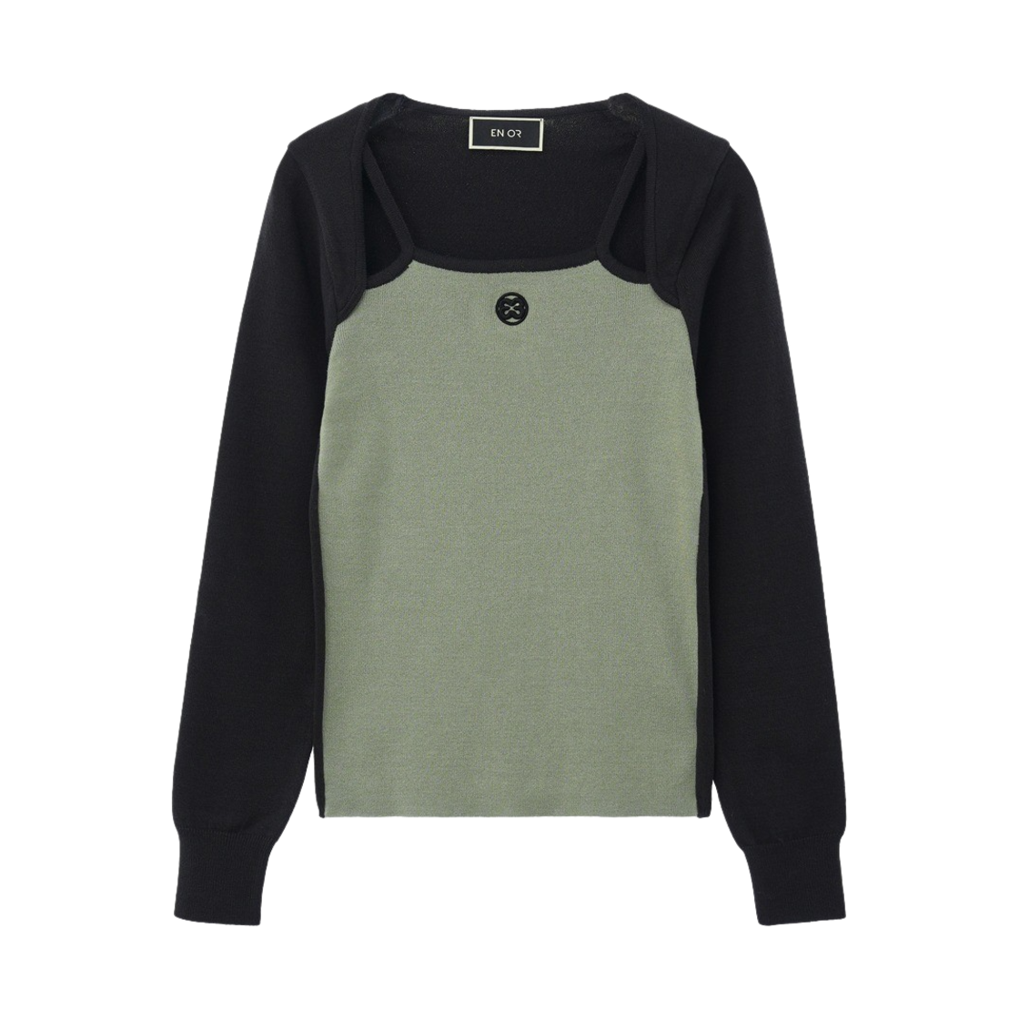 엔오르 우먼 콤비 슬리브리스 니트 탑 카키