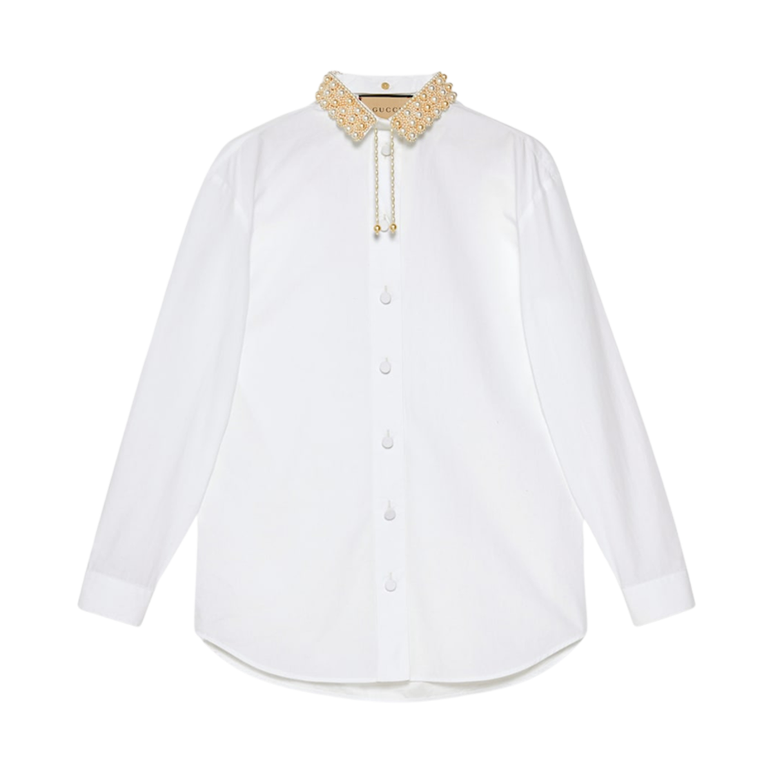(W) 구찌 코튼 포플린 셔츠 캣 칼라 화이트((W) Gucci Cotton Poplin Shirt with Embroidered Collar White) - 1