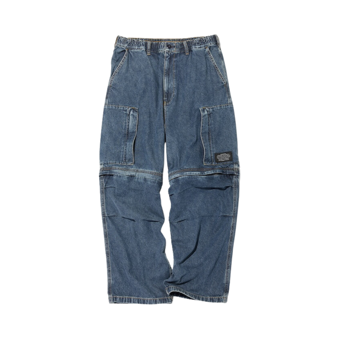 352707-67 GU x Undercover Denim Convertible Wide Cargo Pants Blue - JP