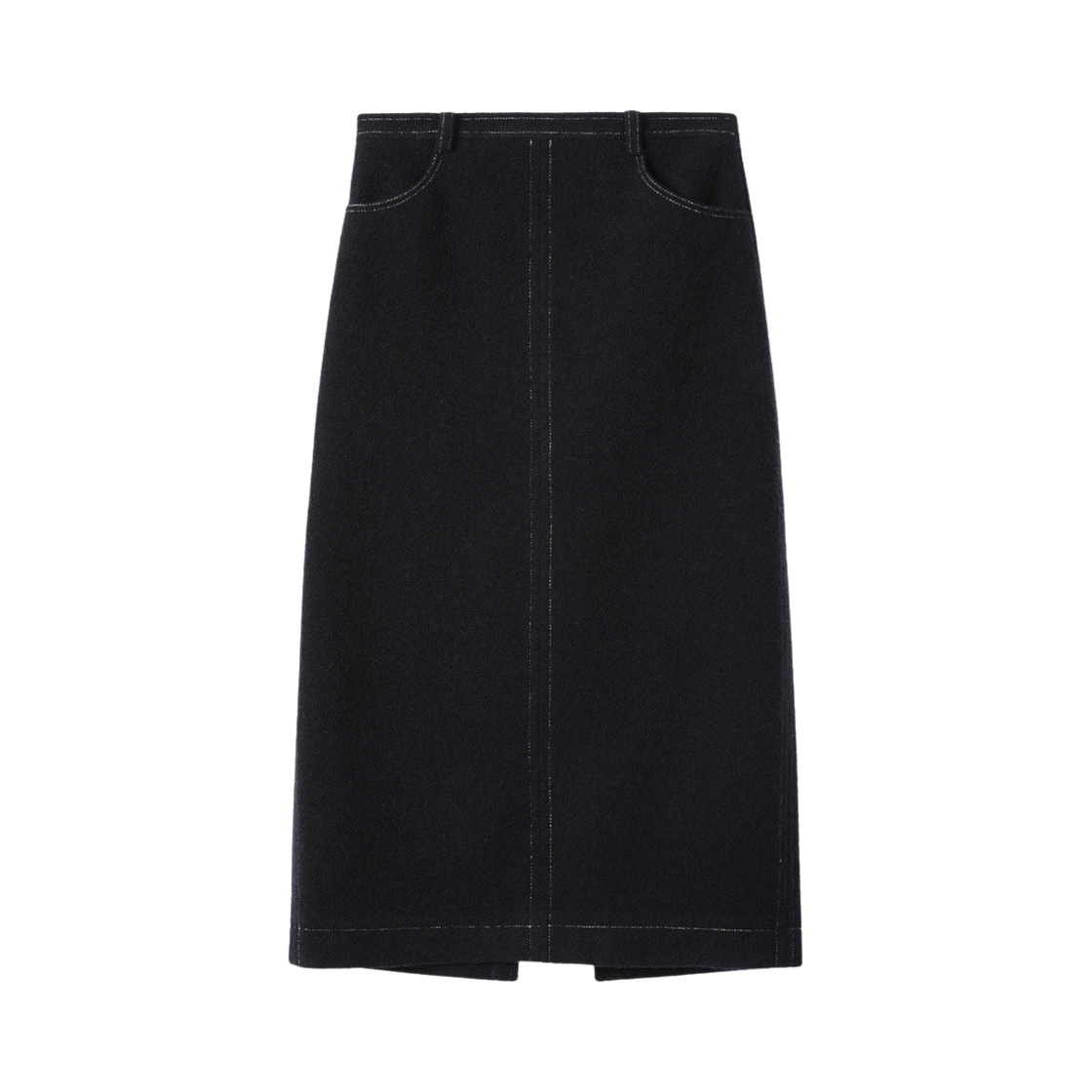 엔오르 우먼 탑 스티치 울 미디 스커트 네이비(En Or Women Top Stitched Wool Midi Skirt Navy)