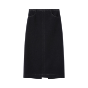 En Or Women Top Stitched Wool Midi Skirt Navy