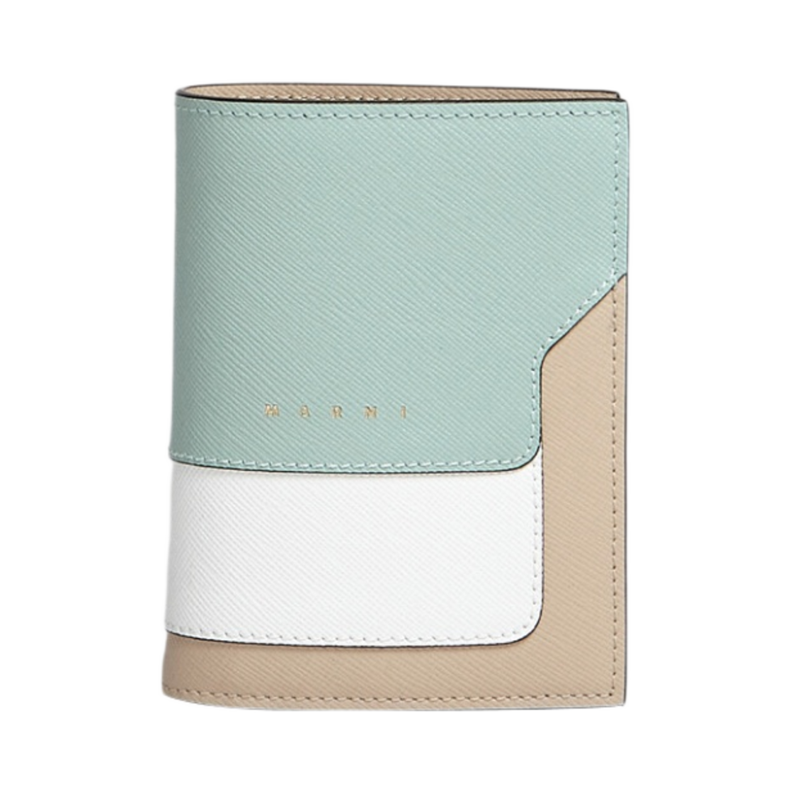 마르니 사피아노 반지갑티그린 라임스톤 라이트카멜(Marni Saffiano Bi-Fold WalletTeagreen Limestone Lightcamel)