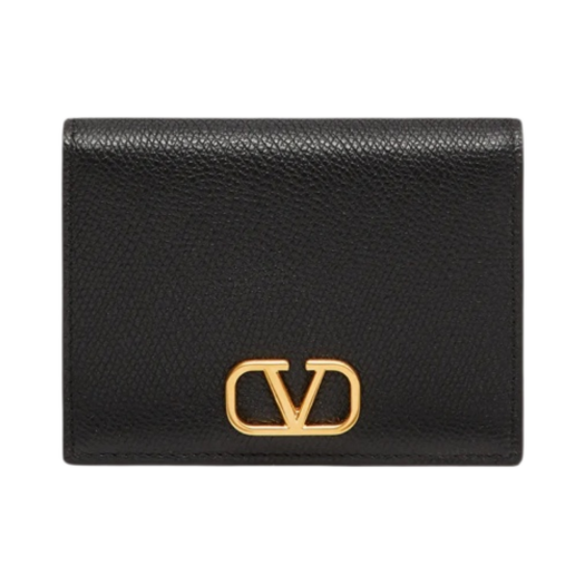 Valentino Compact Vlogo Signature Grainy Calfskin Wallet Black
