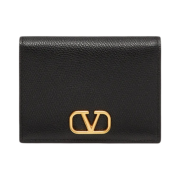 Valentino Compact Vlogo Signature Grainy Calfskin Wallet Black